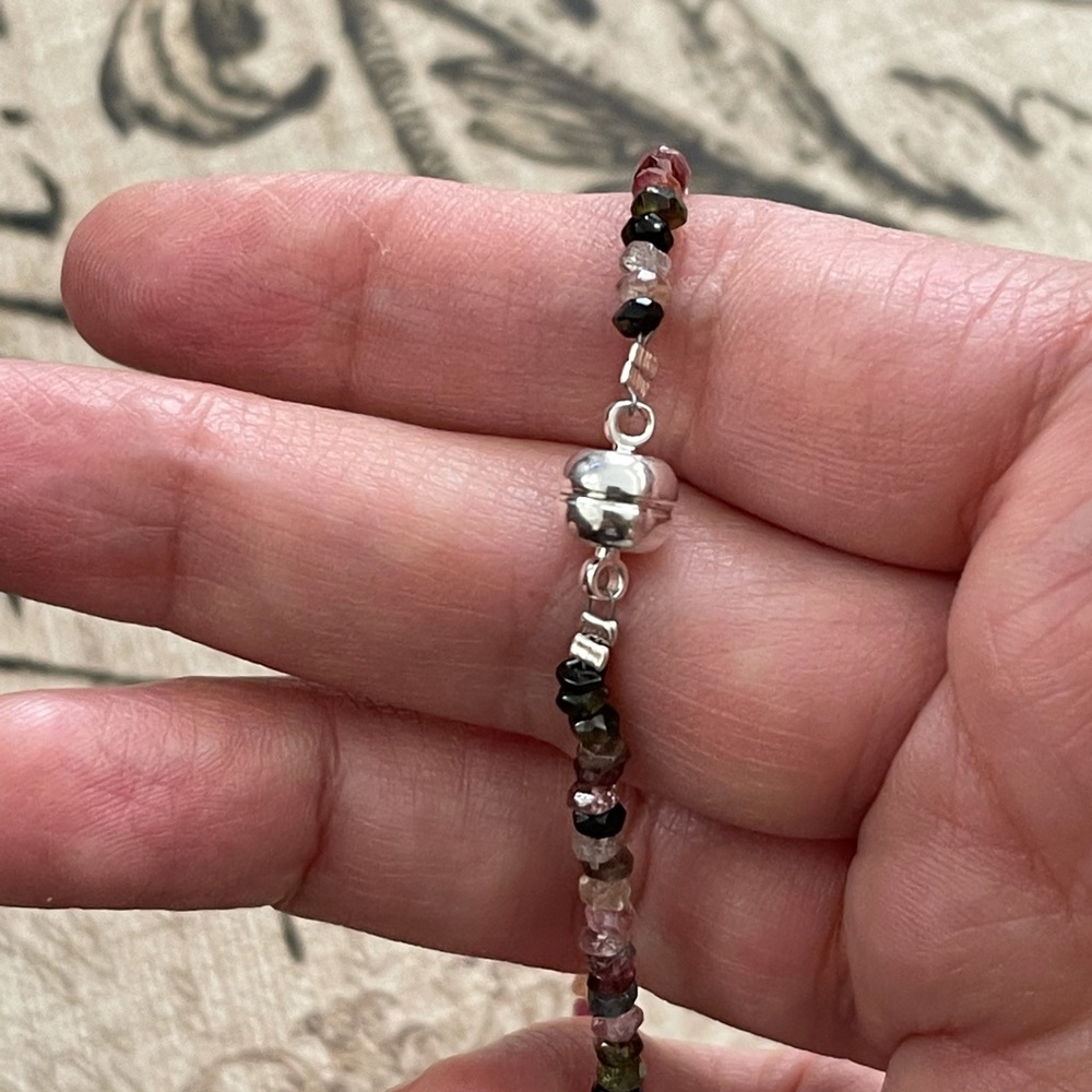 Faceted Multi Color Natural Tourmaline Bead Silve… - image 6